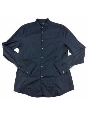 John Varvatos Band Collar Cotton Long Sleeve Shirt Dark Blue Size S